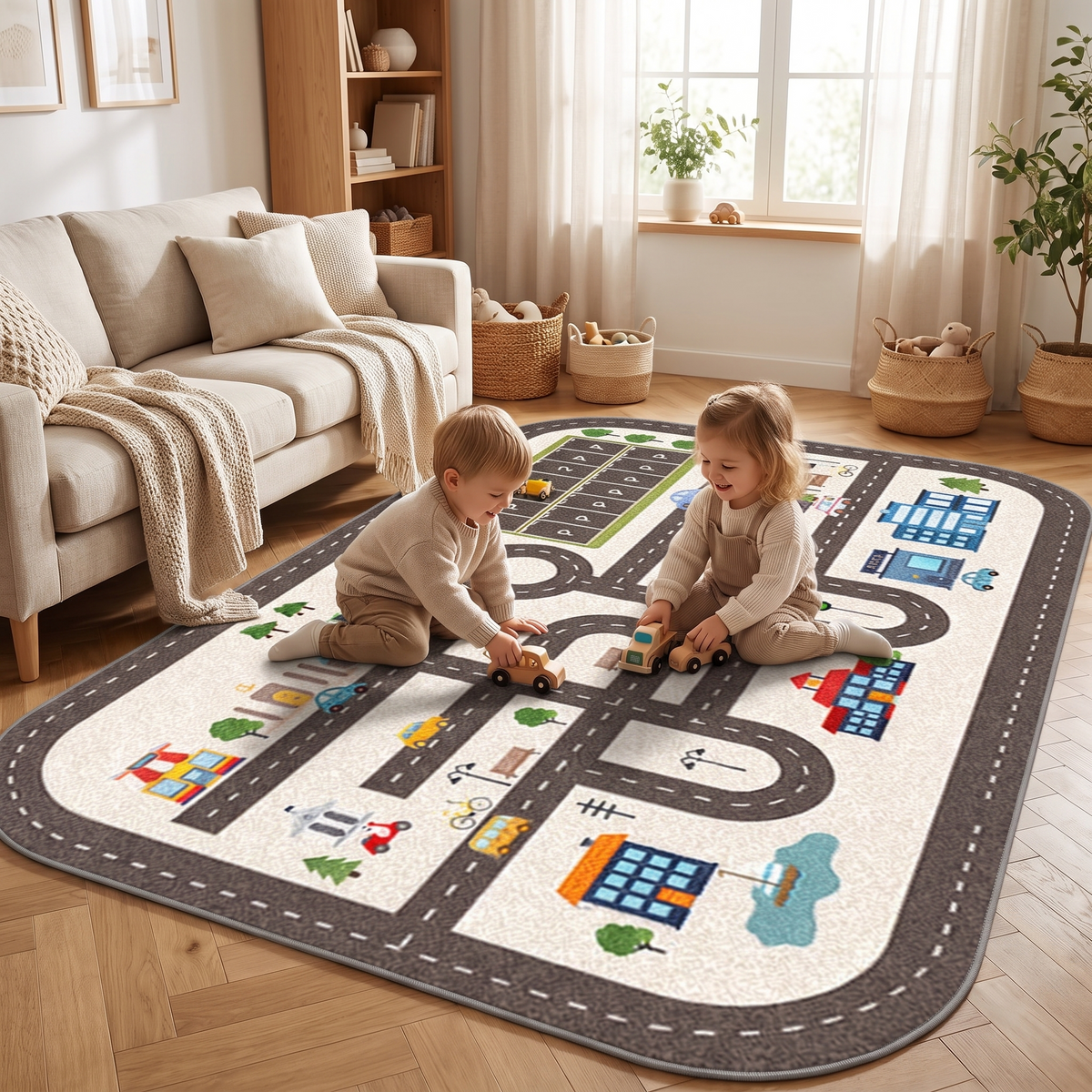 Kids Parking Lot Play Mat Rug