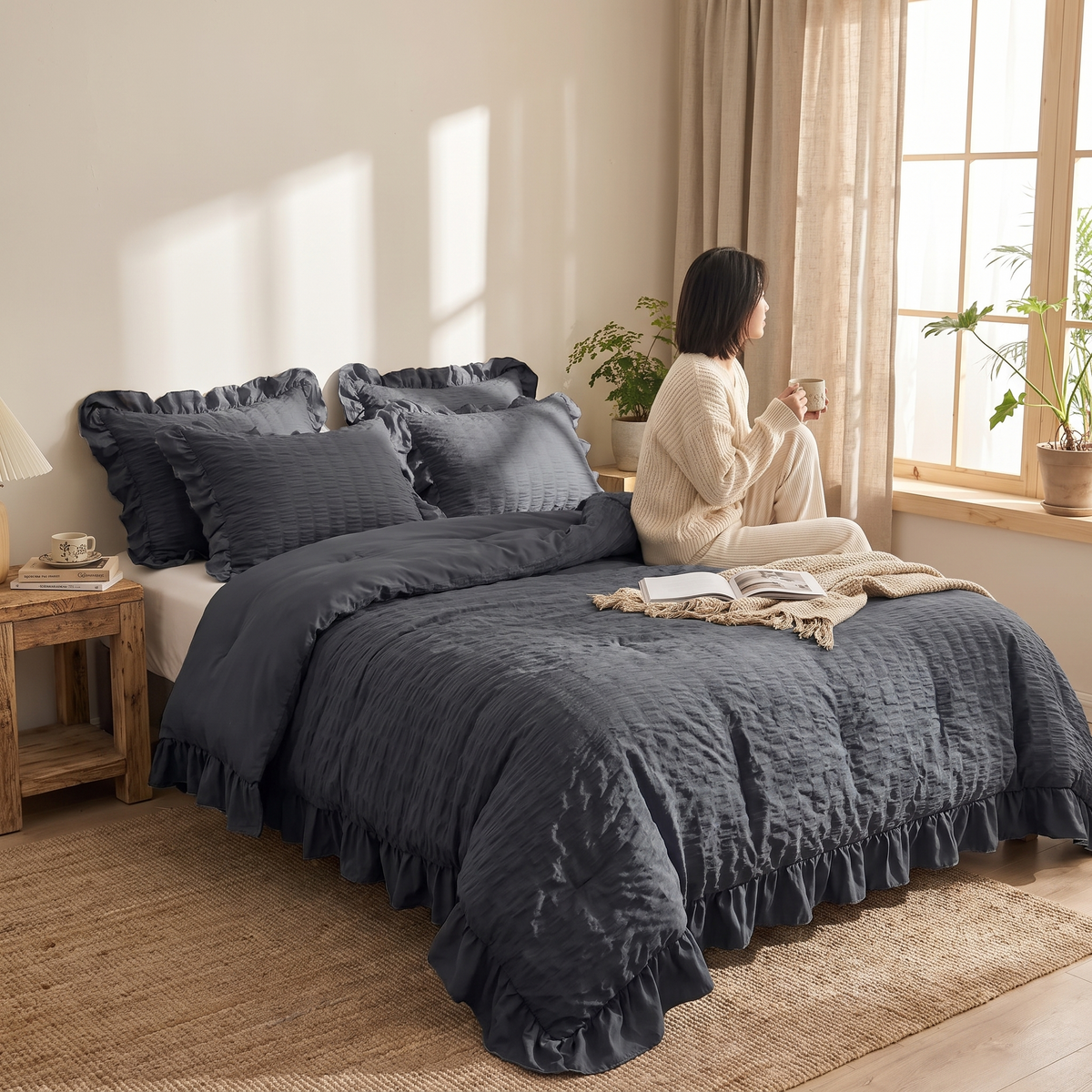 Korean Lace Seersucker Bedding Set