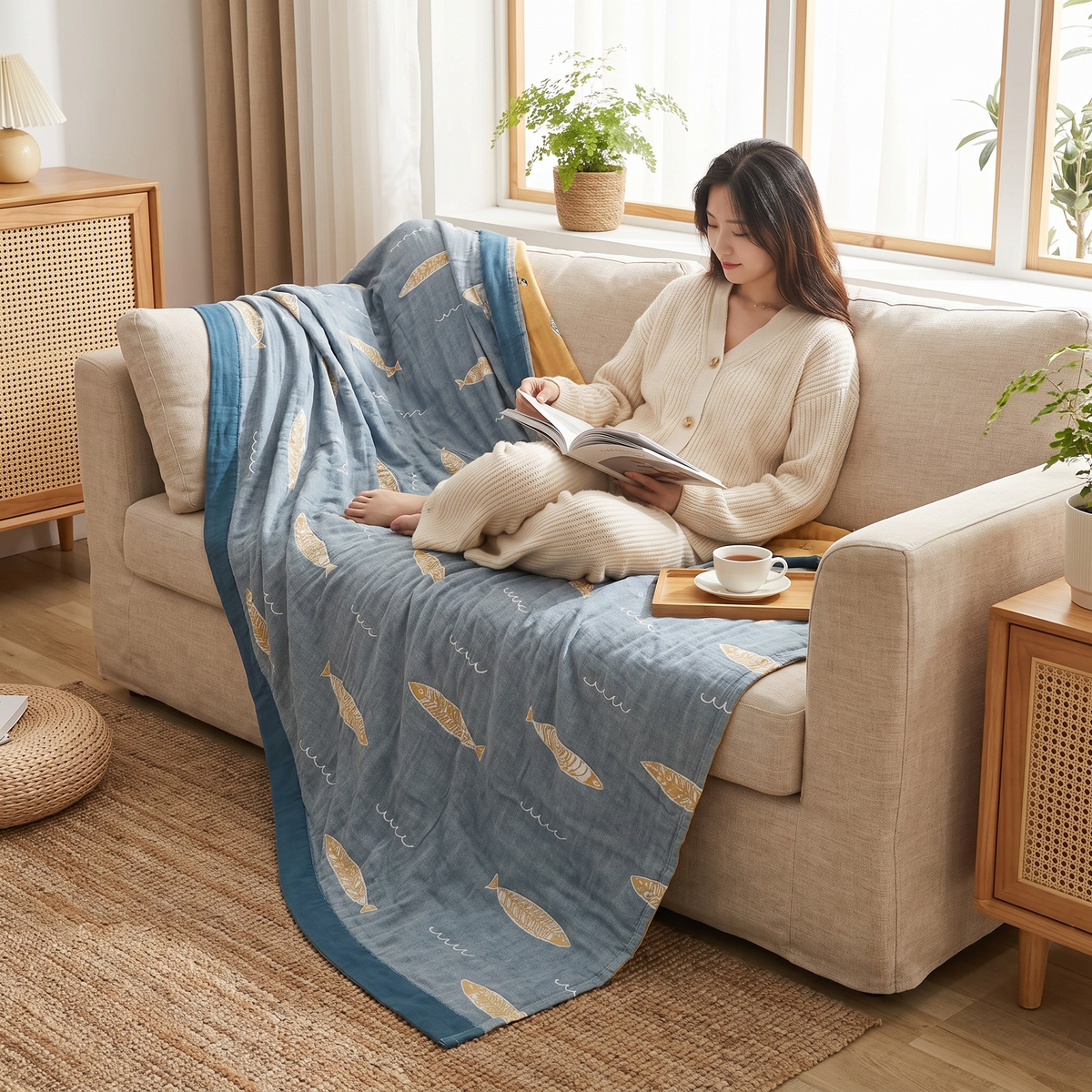 Fish Muslin Throw Blanket