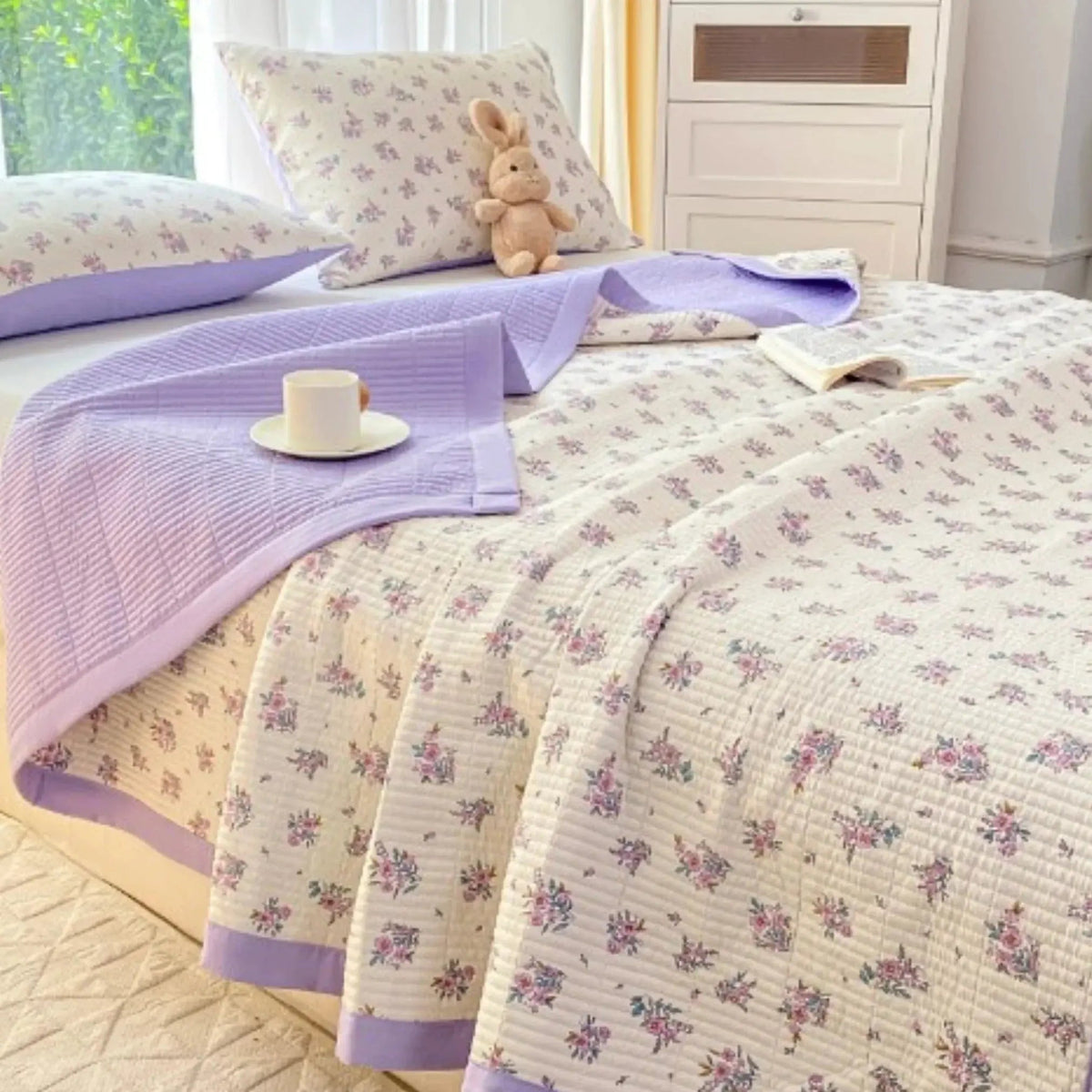 Purple Floral Bedding Set (3 Pcs)