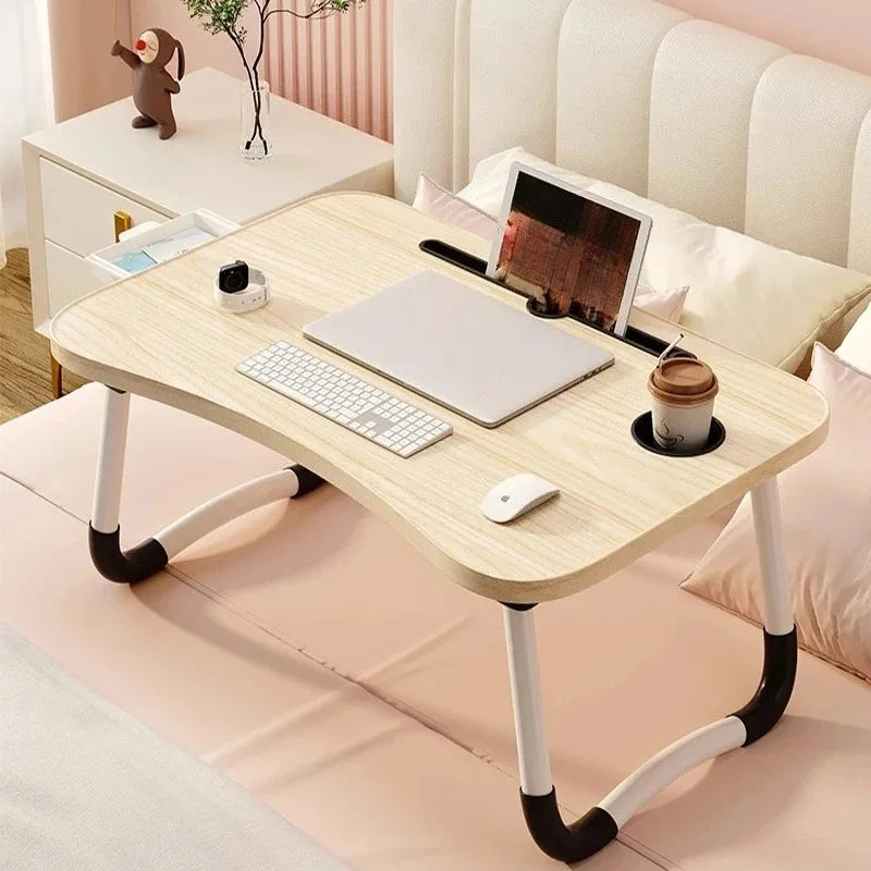 Folding Mini Table, Bed Tray Cup Holder Type Laptop Desk, Sitting Table, Cup Holder Drawer Tablet Stand, Folding Small Table