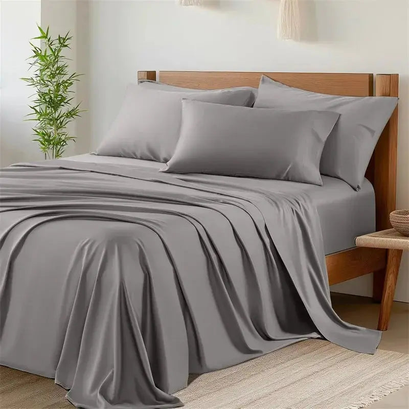 100% Bamboo Bed Sheets Set Luxury Soft, Silky, Breathable Fitted Sheet Flat Top Sheets Pillowcase Hotel 4/6 Pieces Bedding Set