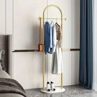 Metal Free Standing Clothes Hanger with Marble Base - Uncharged, Minimalist Bedroom Floor Mount Coat Rack with Storage Shelf