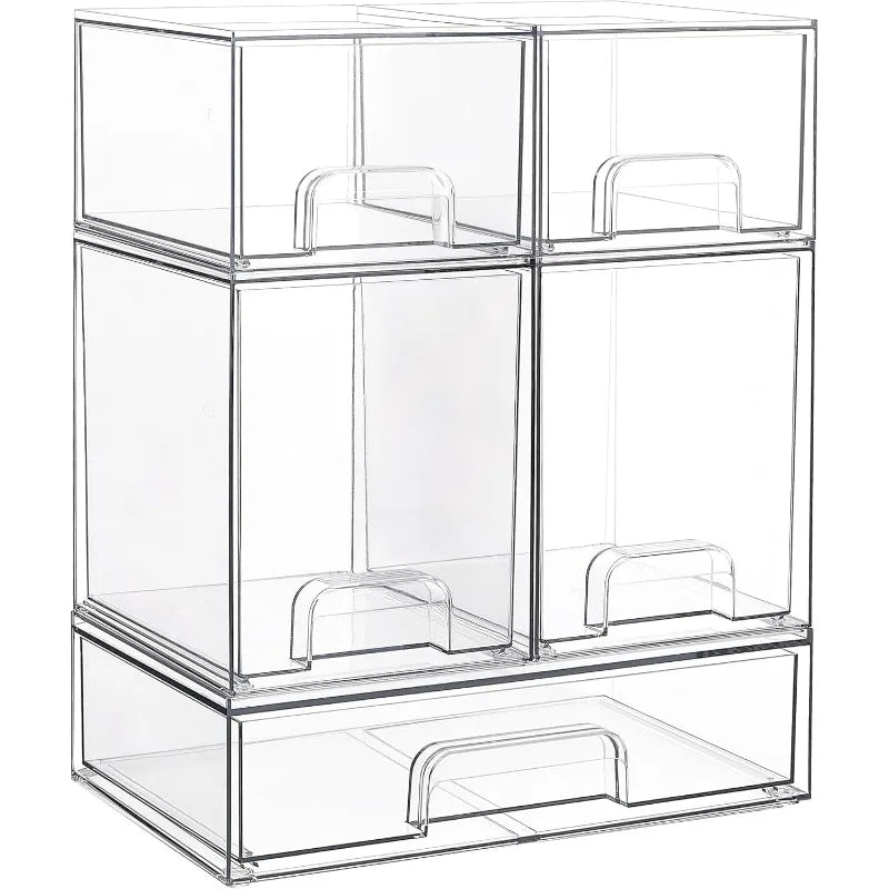 Stackable Storage Drawers Set of 5, Clear Plastic Organizer Bins for Beauty Supplies,Ideal for Vanity, Bathroom,Cabinet