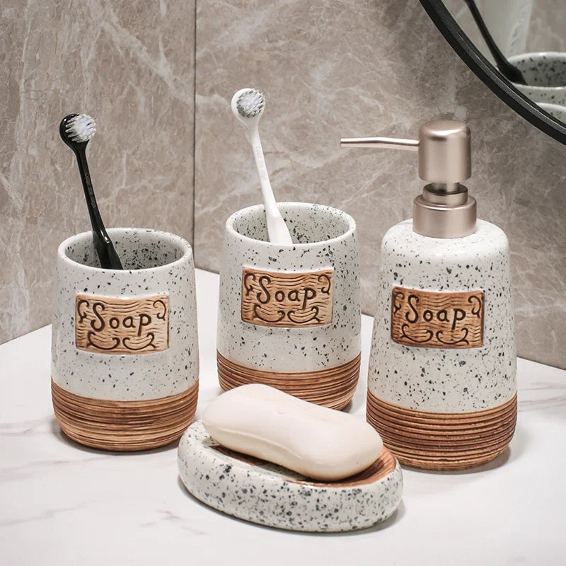 European retro ceramic 4-piece bathroom set high-end lotion bottle toothbrush holder cup soap dish bathroom accessories set