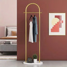 Metal Free Standing Clothes Hanger with Marble Base - Uncharged, Minimalist Bedroom Floor Mount Coat Rack with Storage Shelf
