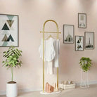 Metal Free Standing Clothes Hanger with Marble Base - Uncharged, Minimalist Bedroom Floor Mount Coat Rack with Storage Shelf