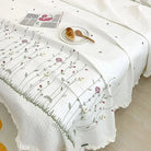 Flower Embroidered Spring Summer Blanket 4/3/1 Pcs Ruffled Quilted Summer Quilt Set Machine Washable Lightweight Comforter Duvet
