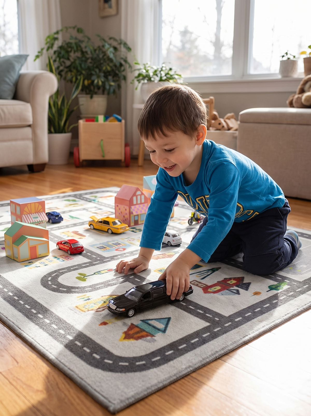 Kids Parking Lot Play Mat Rug, Stays Put, Looks Bright