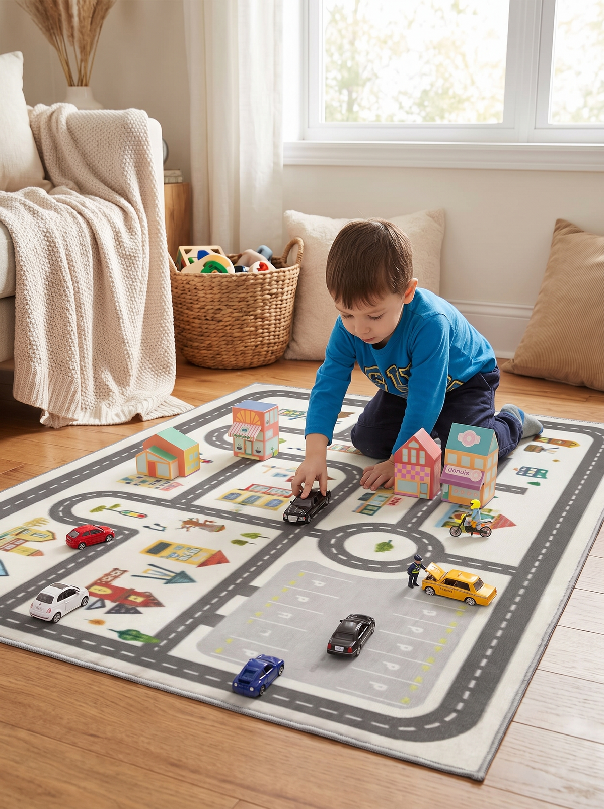 Kids Parking Lot Play Mat Rug, Soft Where Little Knees Land