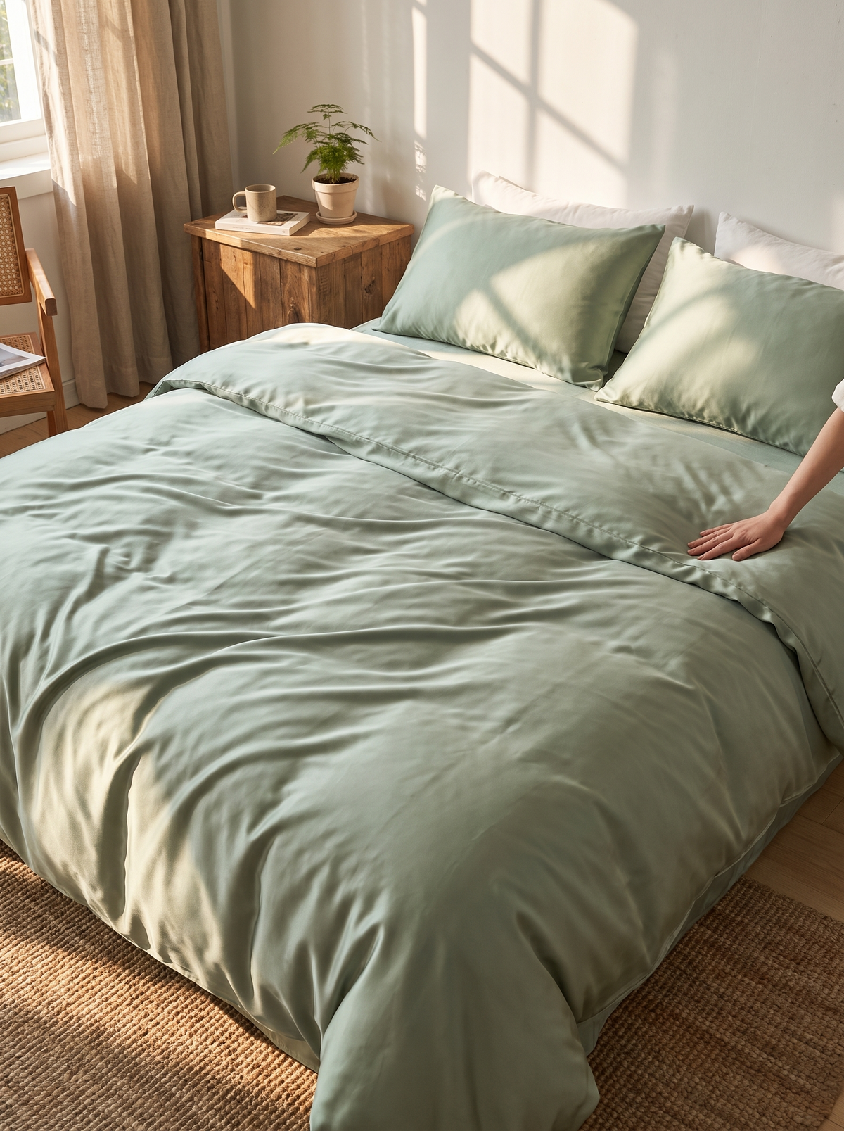 Luxury Bamboo Bed Sheets Set (4 Pcs), A Neat Bed, No Slipping
