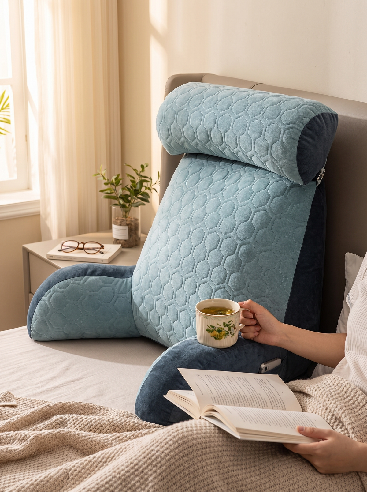 Reading Lounge Cushion with Side Pockets, Sit Up In Comfort