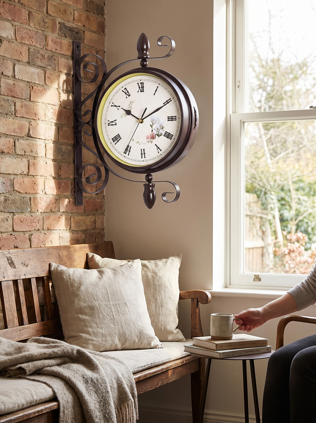 Double-Sided Station Clock, Railway Charm At Home