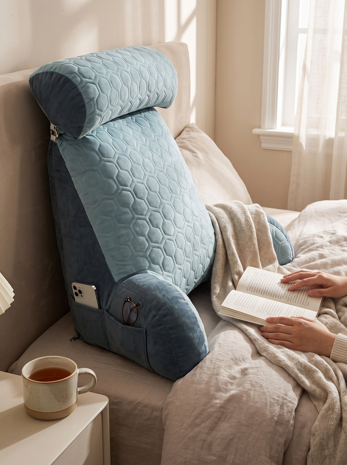 Reading Lounge Cushion with Side Pockets, Everything Within Reach