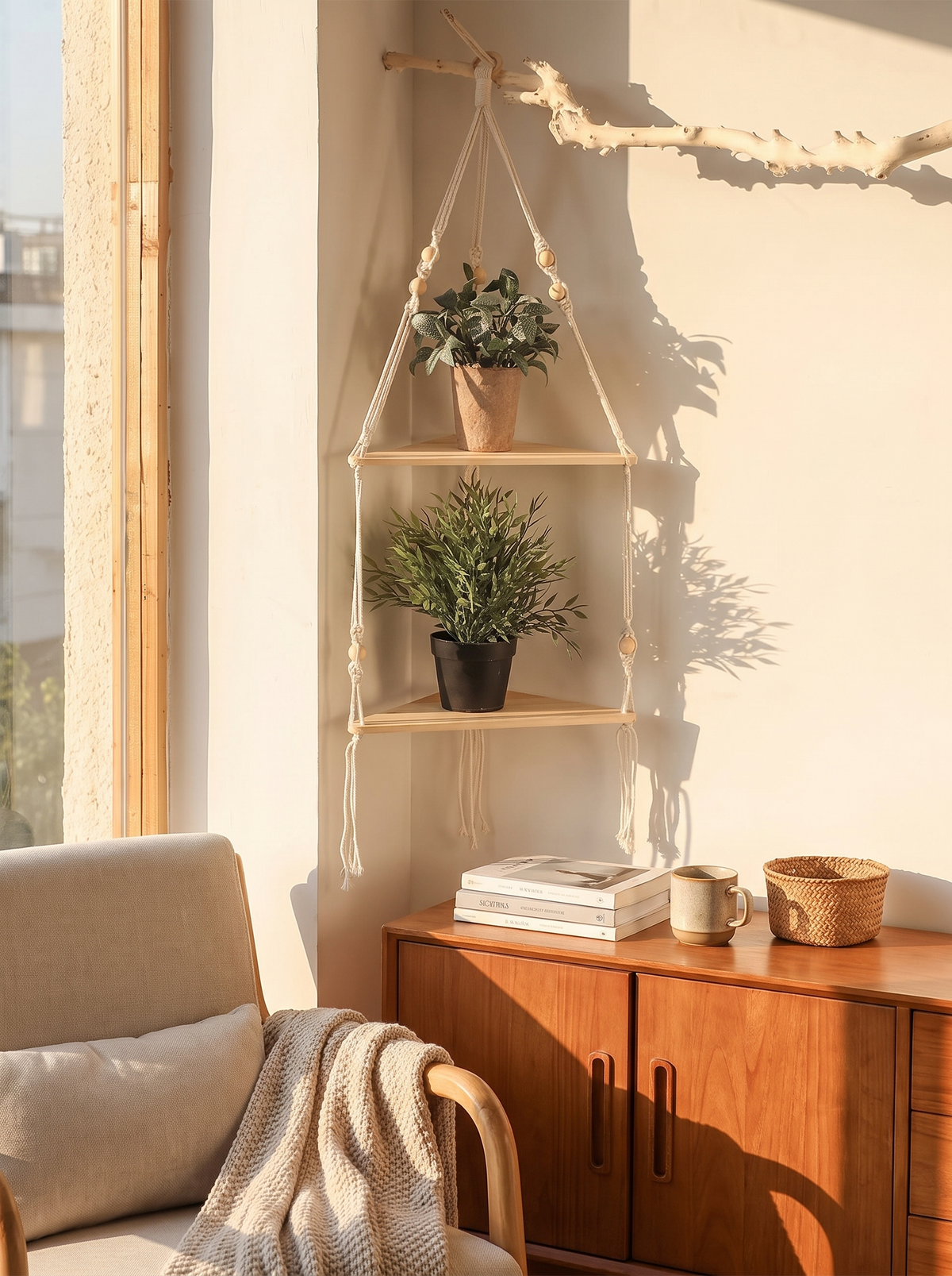 Triangle Corner Wall Shelf, Warm Wood, Any Style