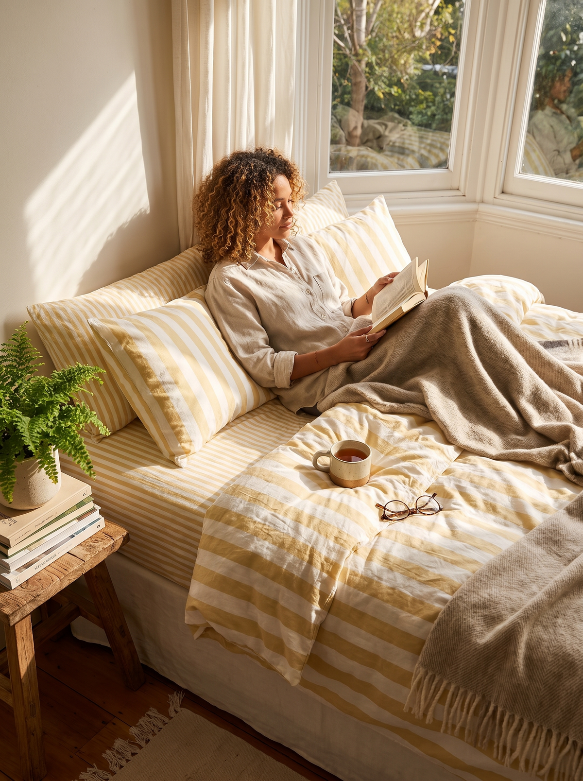 Washed Cotton Crepe Striped Quilt Set, A Complete Coordinated Bed