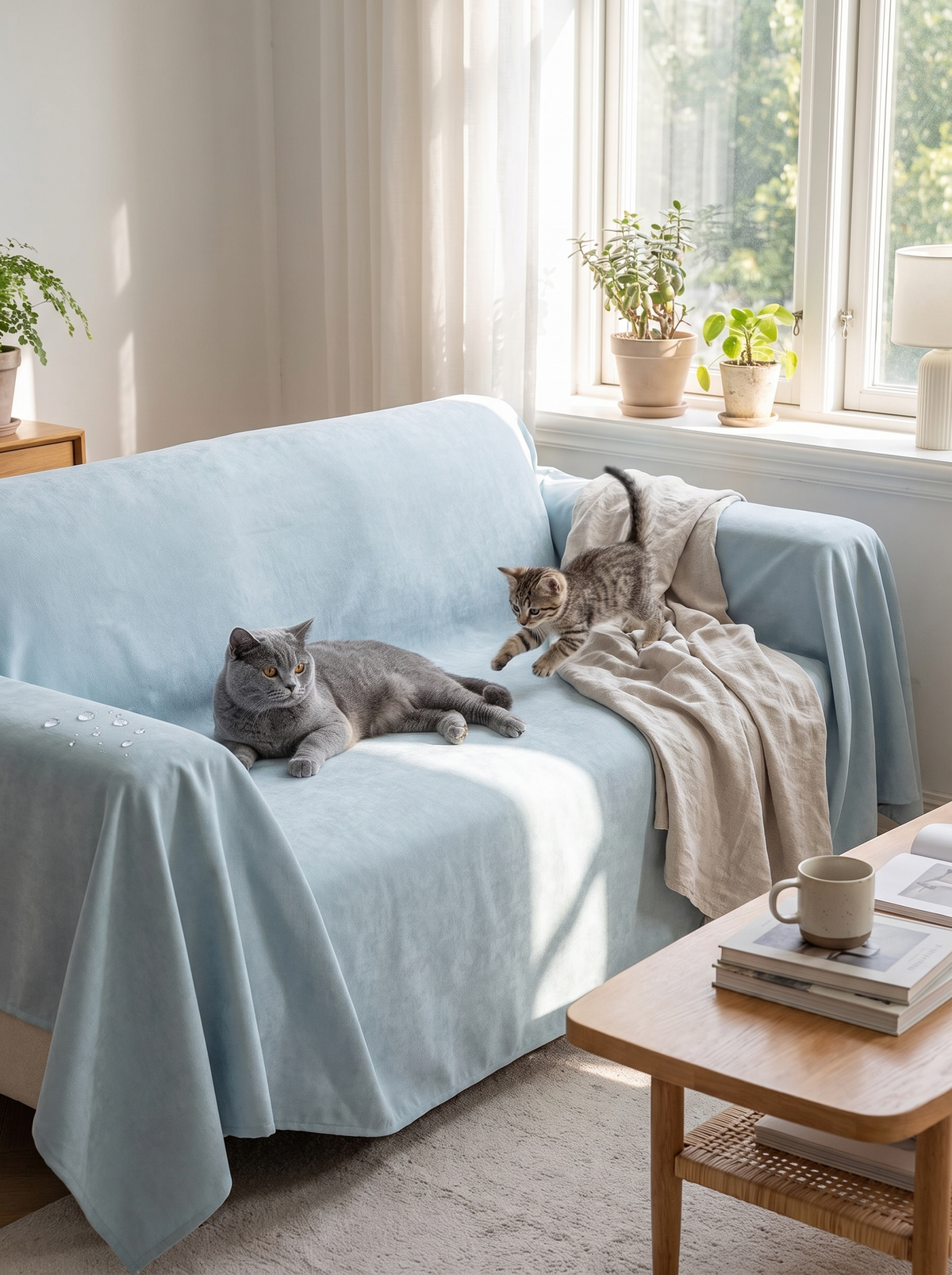 Waterproof Sofa Cover, Calm, Airy Light Blue
