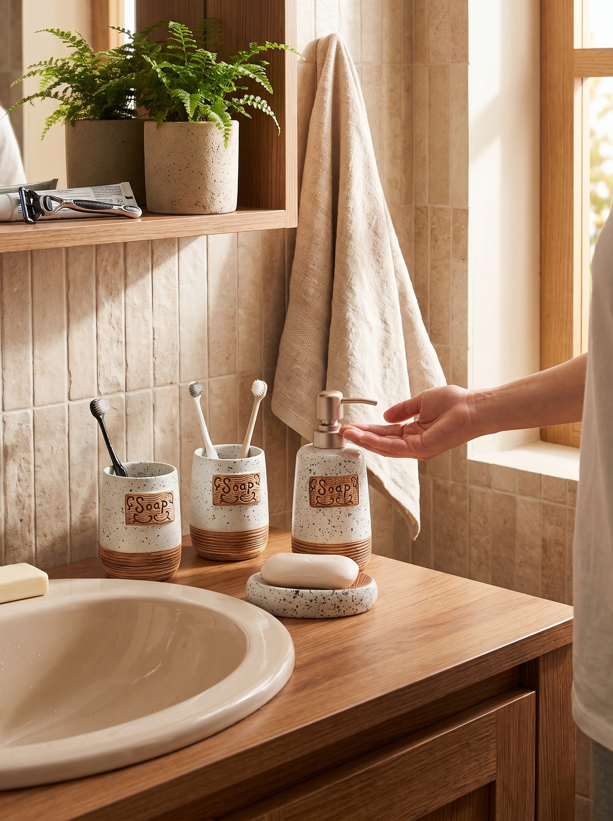 Ceramic Bathroom Accessory Set, Everything In Its Place