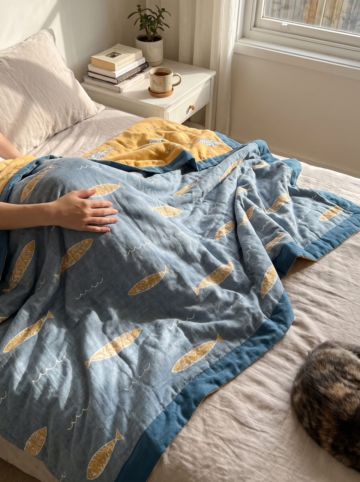 Fish Muslin Throw Blanket, Softer With Every Wash