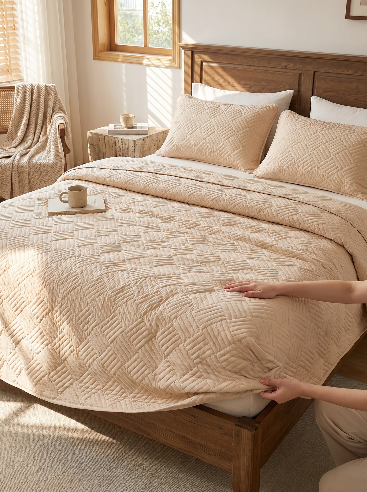 Lightweight Bedspread Set (3 Pcs), Calm Colors, Neat Bed