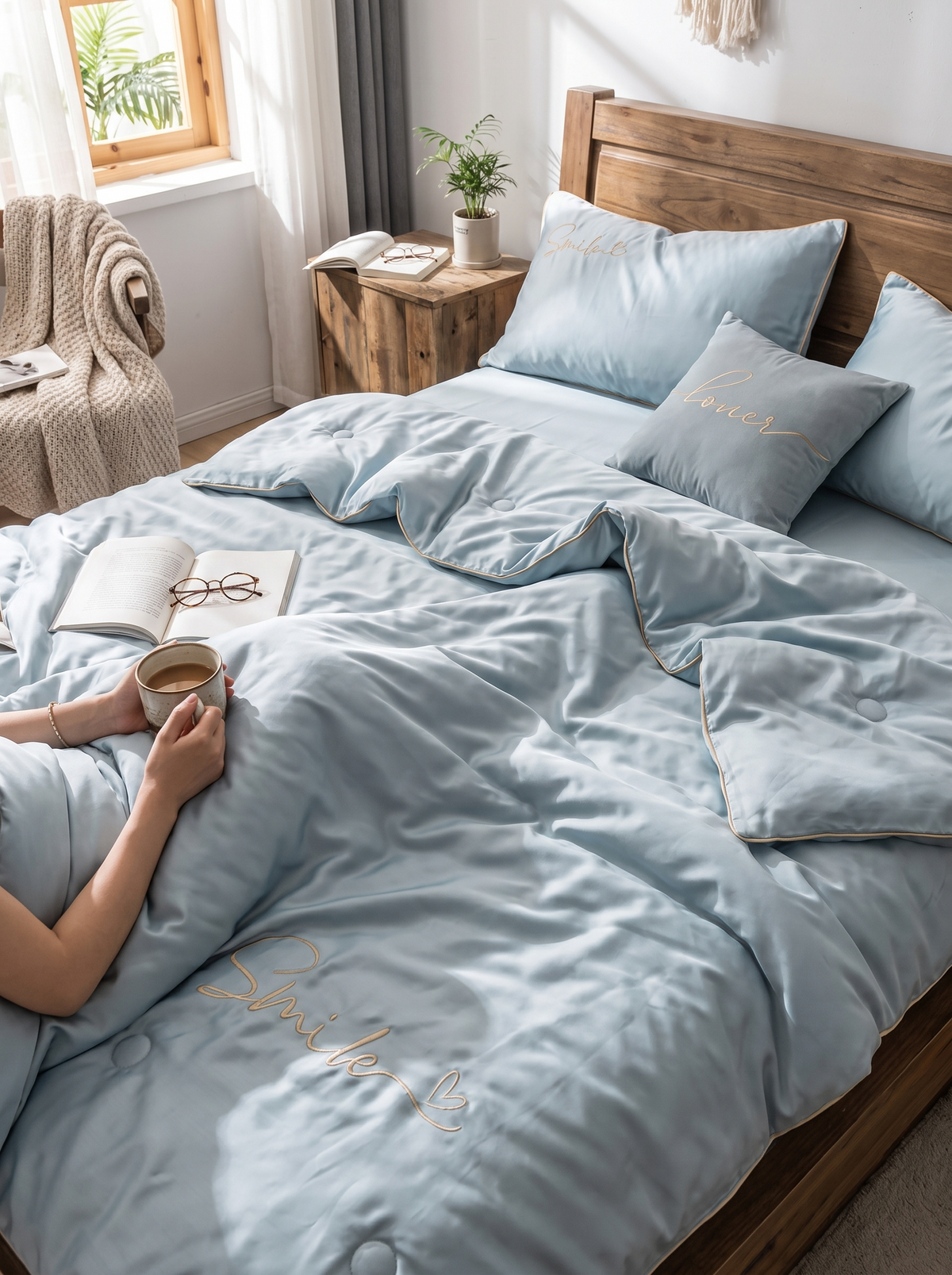 Washed Silk Summer Quilt Set (3 Pcs), Rich, Calming Color
