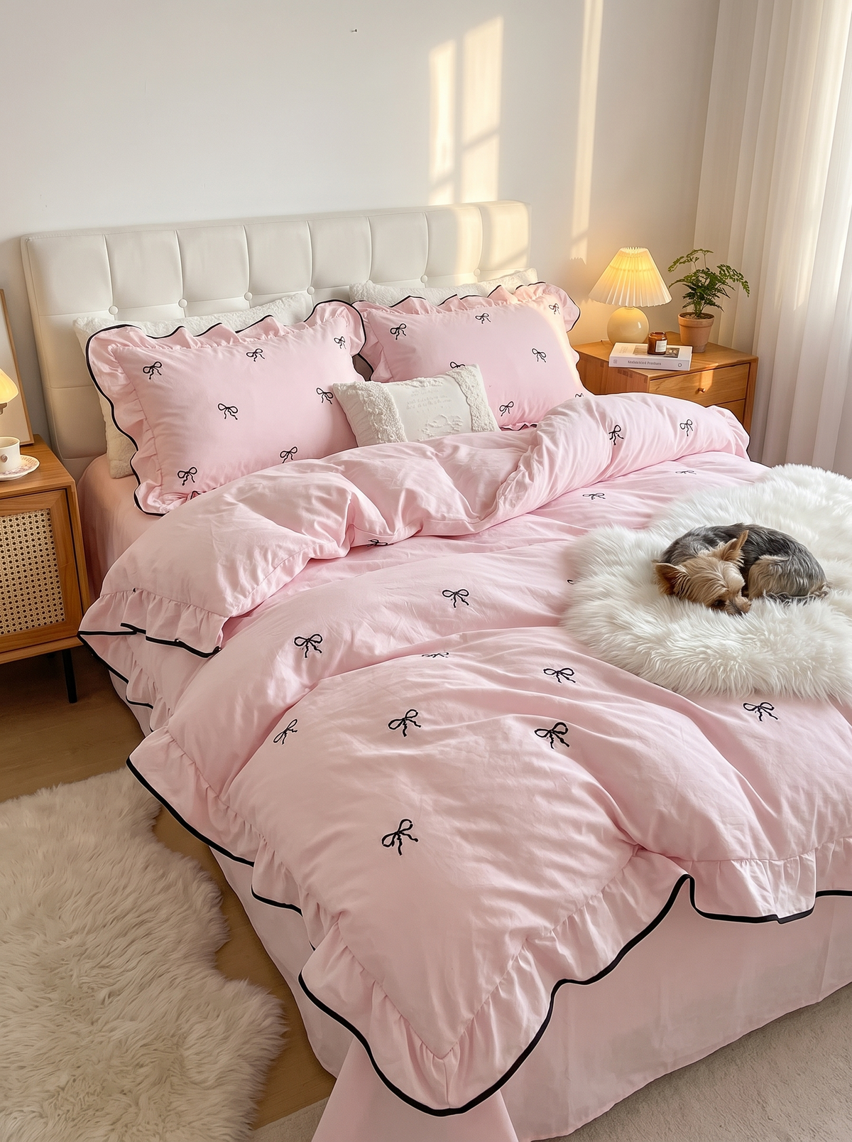 Ruffle Bow Duvet Cover Set (4 Pcs), Styled And Photo Ready