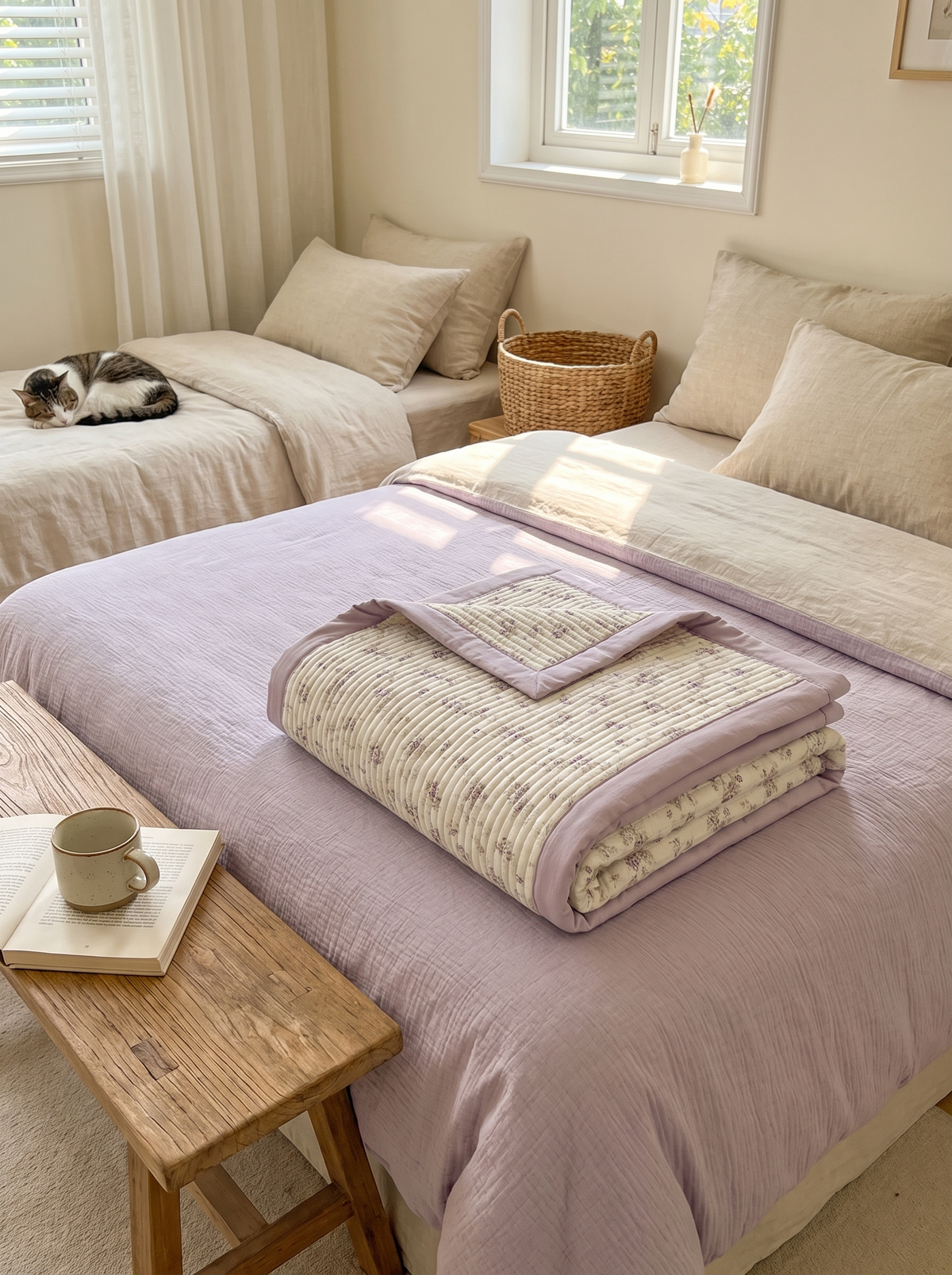 Purple Floral Bedding Set (3 Pcs), Neat With Minimal Effort