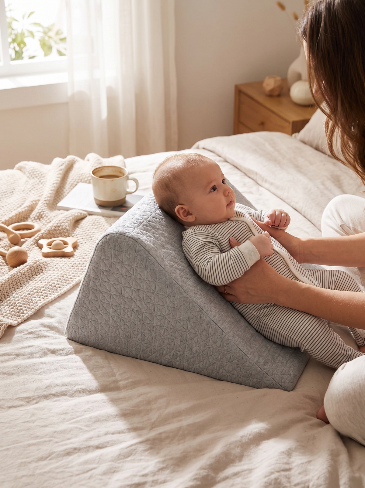 Adjustable Elevation Wedge Cushion, Cradled And Steady