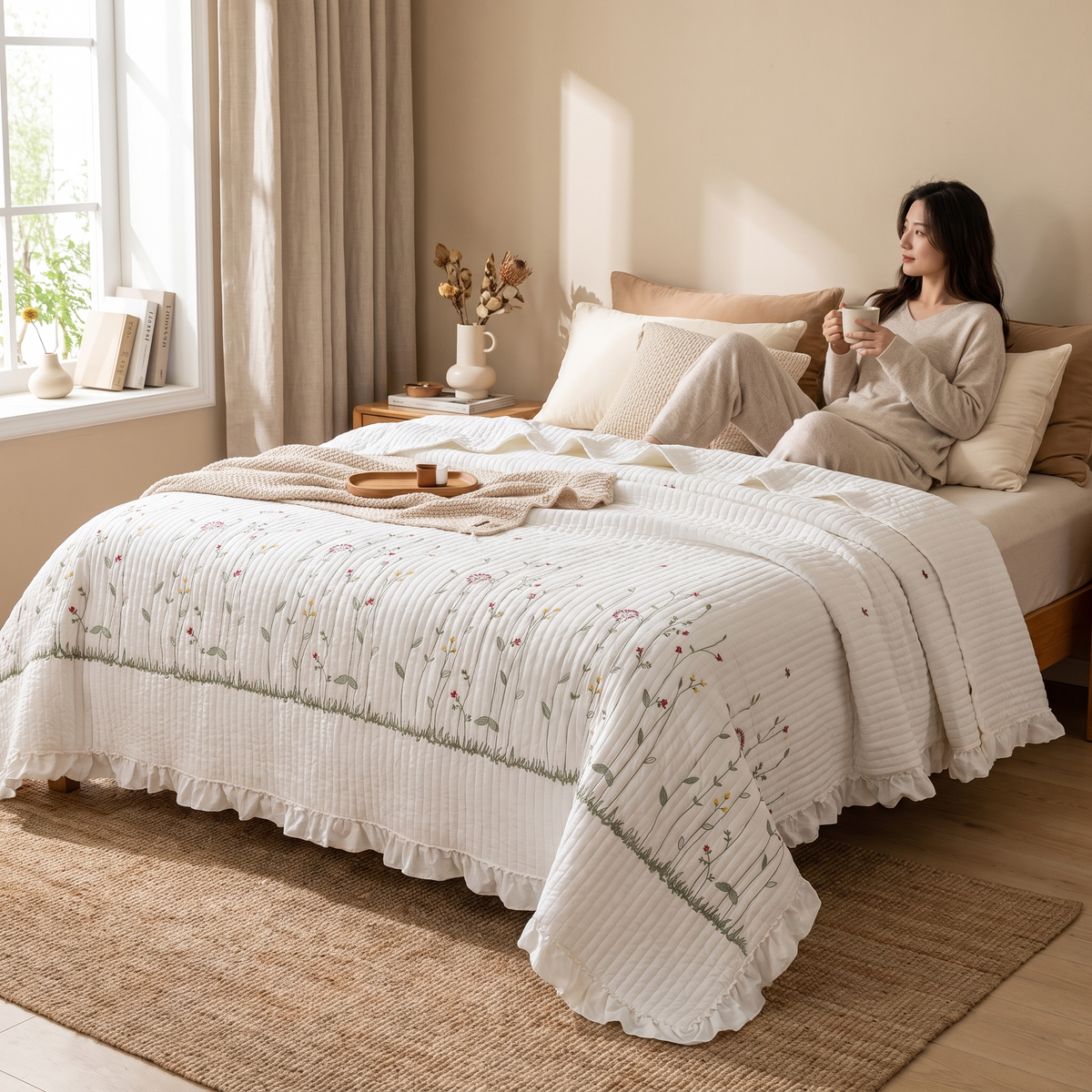 Ruffled Floral Quilt Set