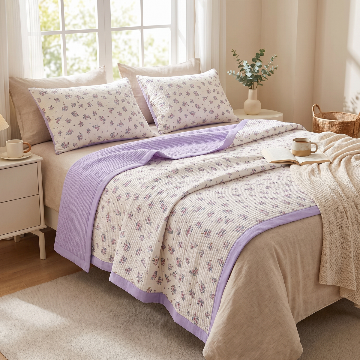 Purple Floral Bedding Set (3 Pcs)